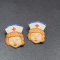 Vintage Pierced Earrings Acrylic Nurse Face Medical Fun Gift 1 3/8"