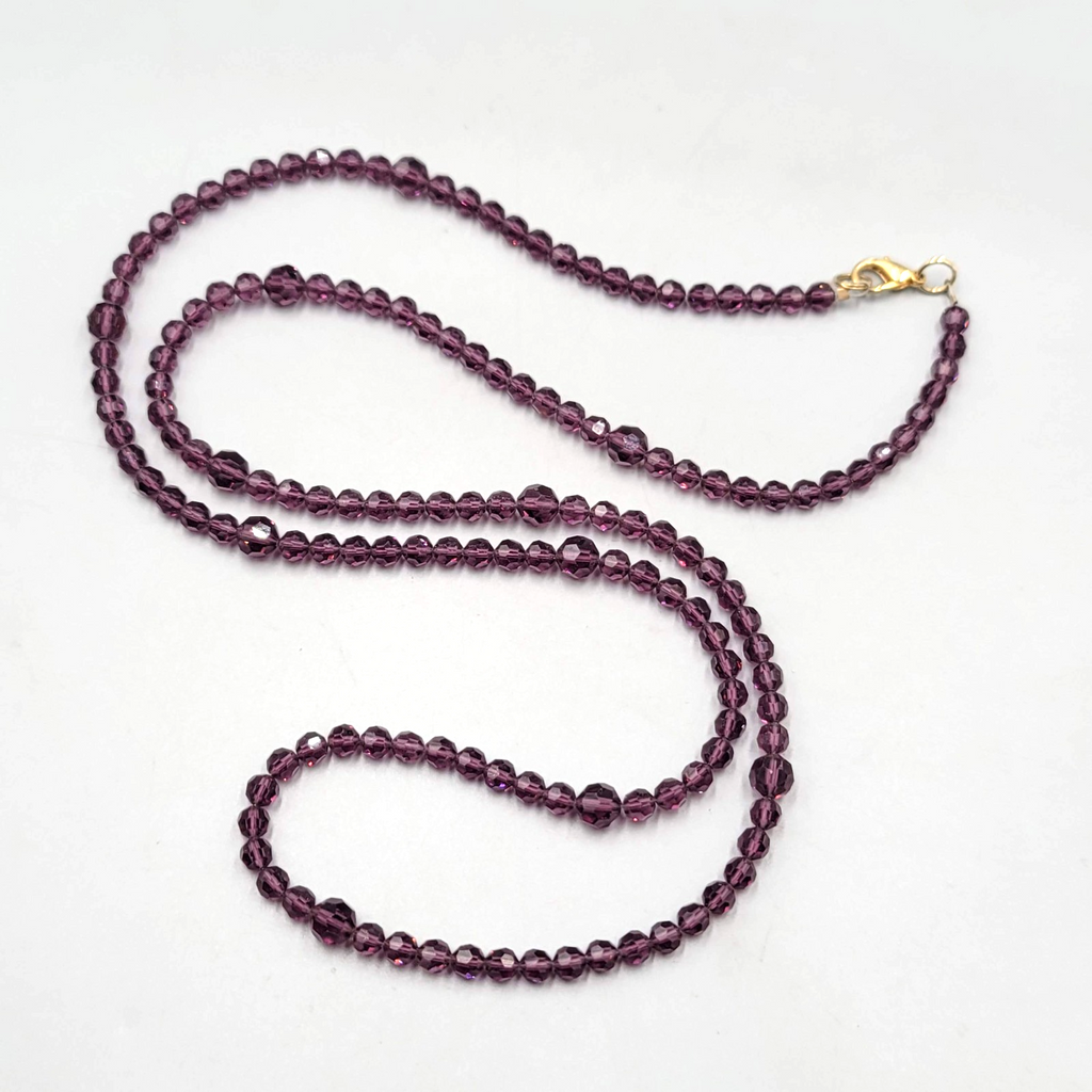 Purple Crystal Bead Long Necklace 36 in