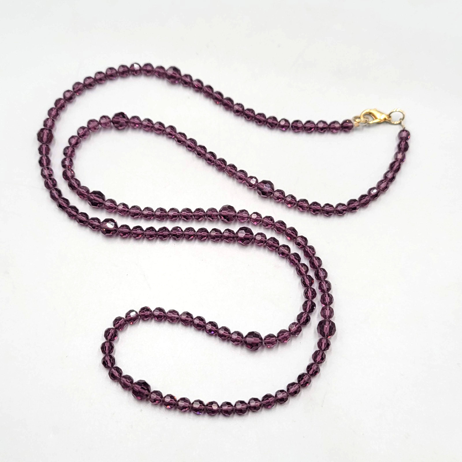 Purple Crystal Bead Long Necklace 36 in