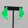 Vintage Green Enamel Statement Drop Pierced Earrings 80s 1 7/8"