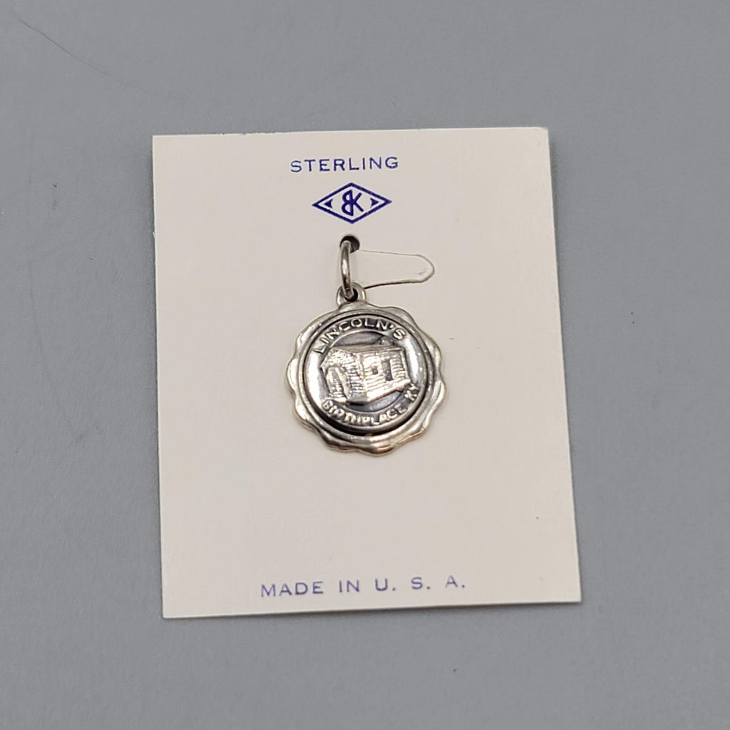 Vintage Lincolns Birthplace Sterling Silver Bracelet Charm 5/8" NOS