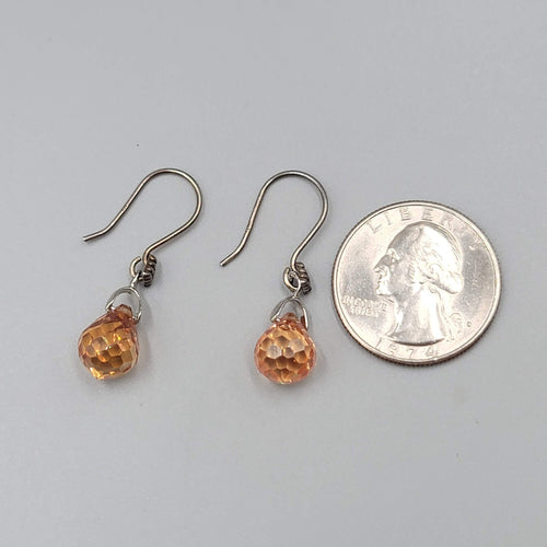Crystal Teardrop Pierced Earrings Peach Silver tone Hooks 3/4"