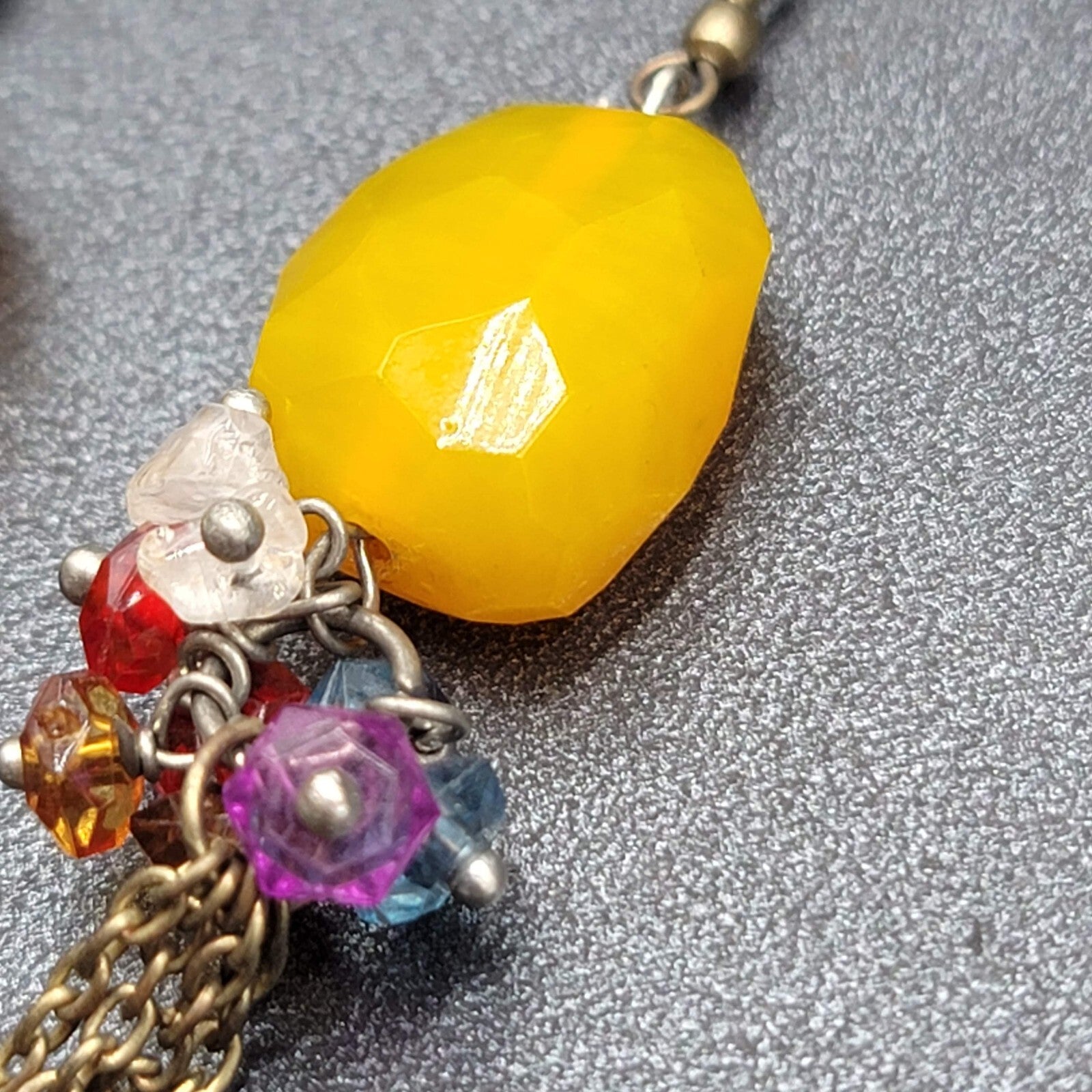 Pierced Earrings Multicolor Quartz Bead Statement Dangle Chains 3.75"