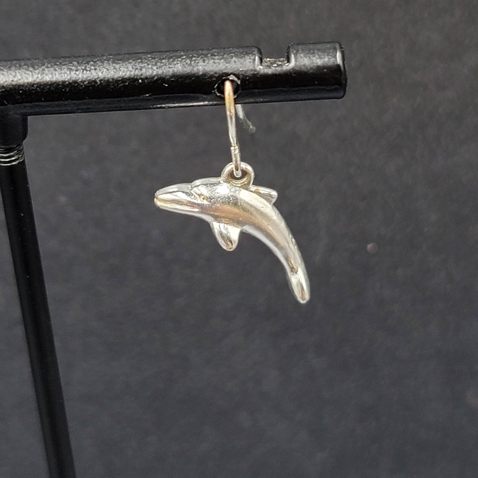 Pierced Earrings Dainty Silver tone Dolphin Dangle 3/4"