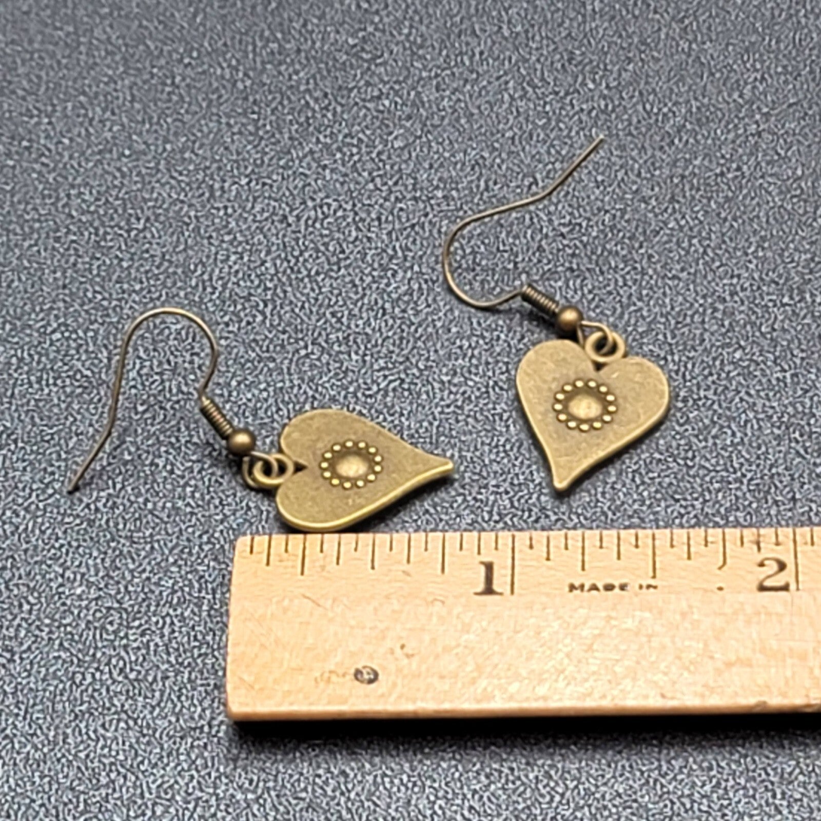 Heart Pierced Earrings Bronze tone Embossed Dangle New 3/4"