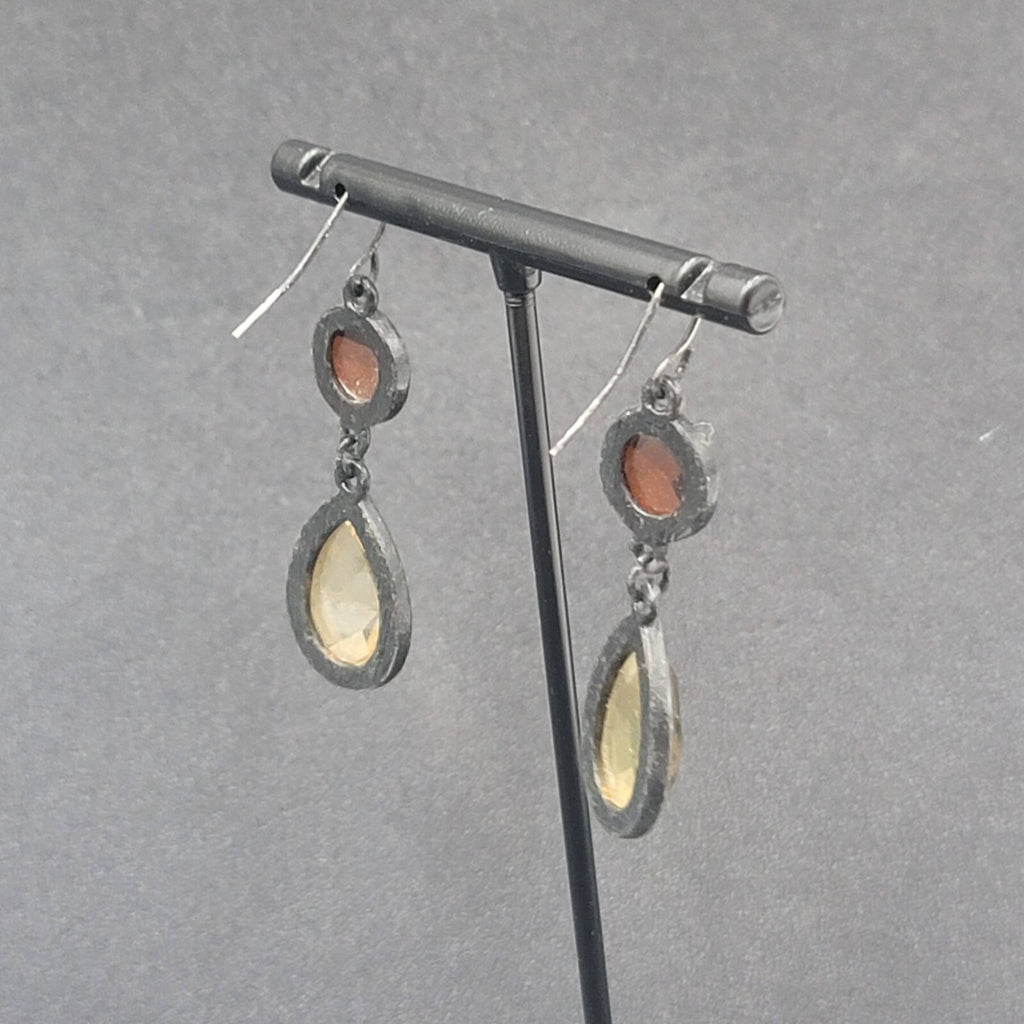 Pierced Earrings Black Metal Orange Yellow Acrylic Dangle 1.5"