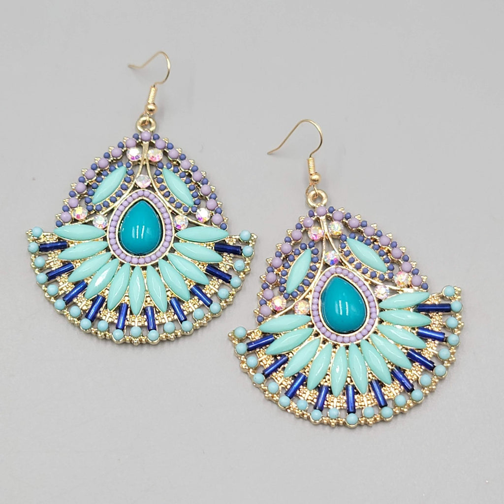 Statement Boho Large Pierced Earrings Gold tone Dangle  2.25"