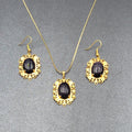 Necklace Earrings Set Gold tone Purple Sandstone Oval 16.5" Chain Earrings 1.25"