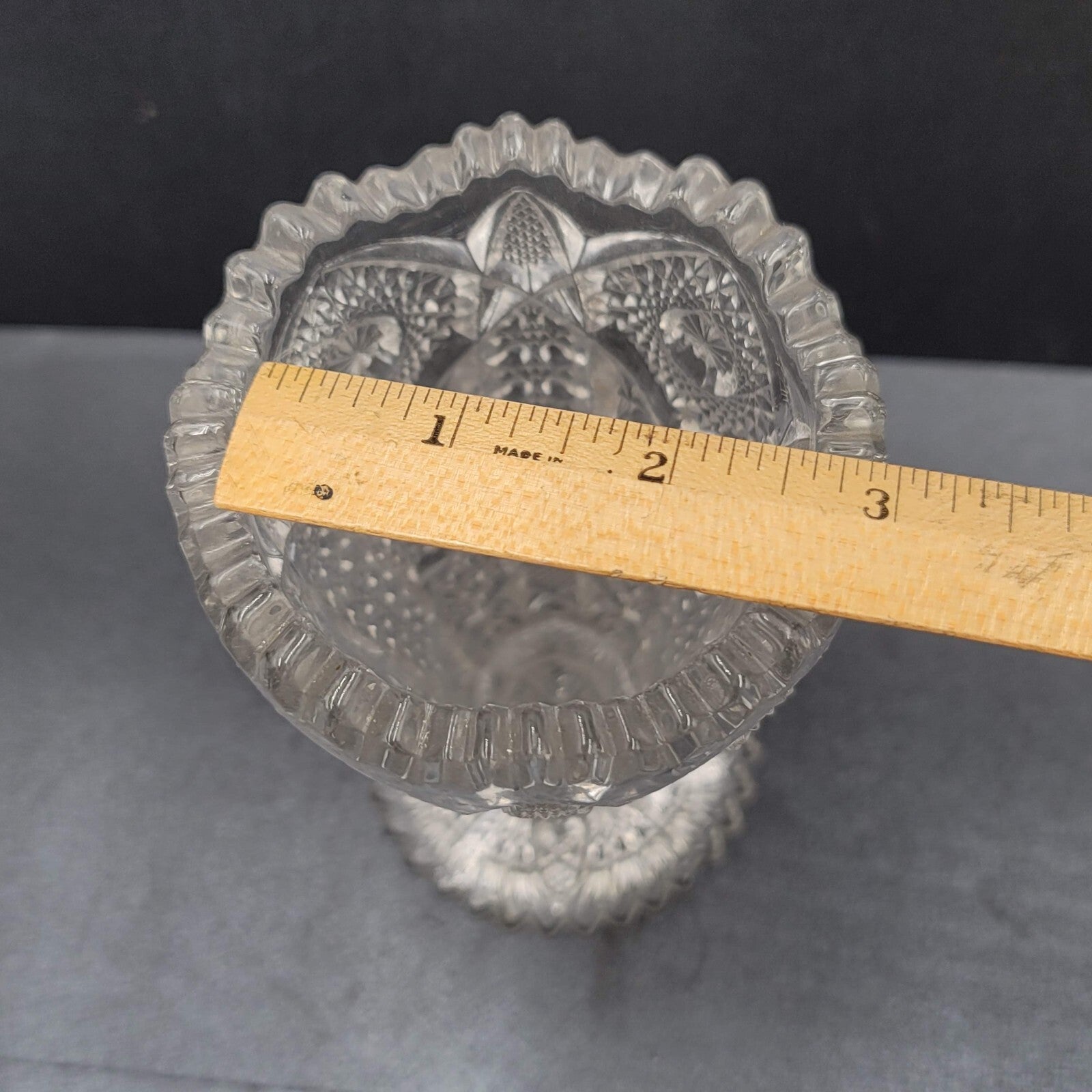 Vintage Pressed Glass Flower Vase Intricate Design 6.5"