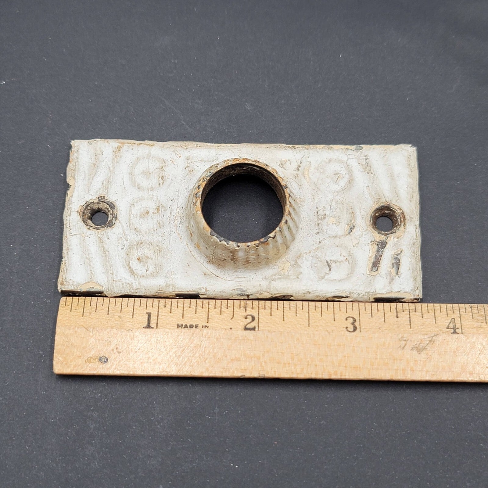Vintage PAIR Shabby Chic Doorknob Back Plate 3 1/2" x 1 5/8" Cast Iron