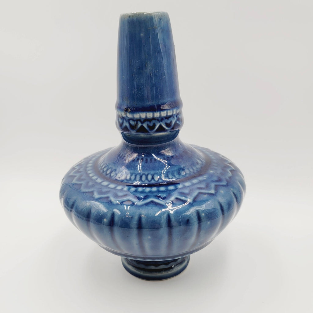 Art Pottery Vase Blue Glazed Geanie Bottle Decorative 8"