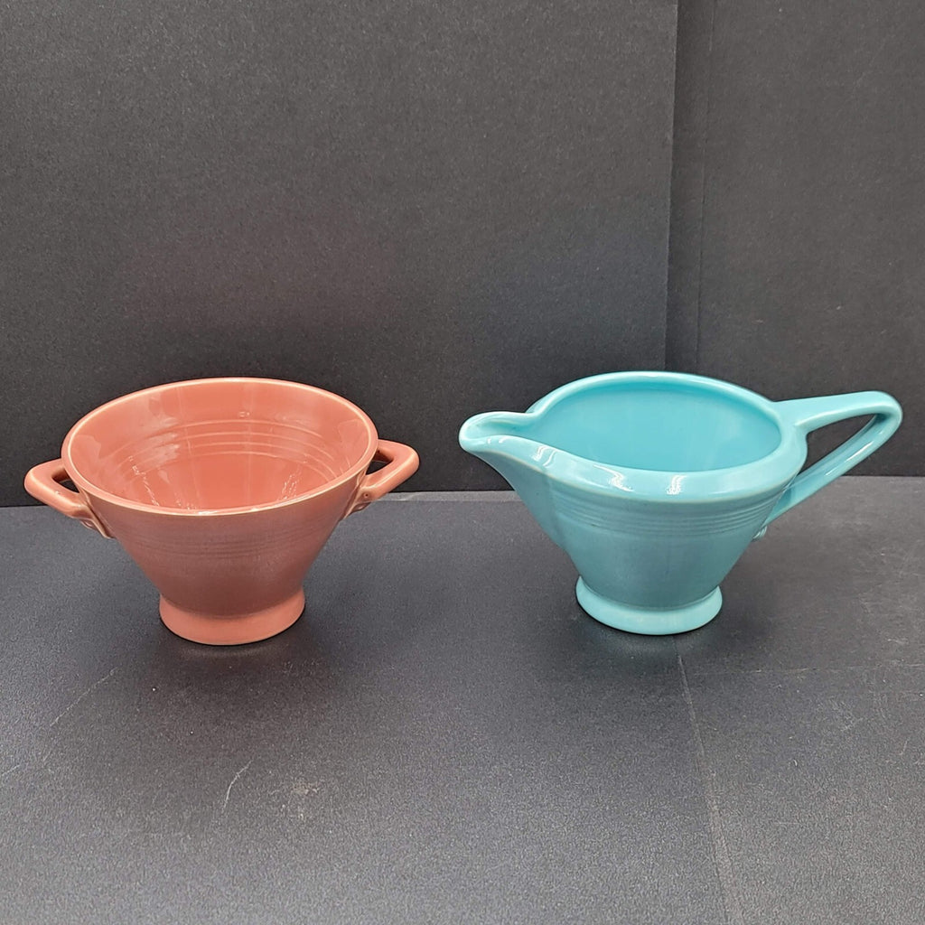 Vintage Fiesta Harlequin Blue Creamer Pink Sugar Set No Lid Ceramic