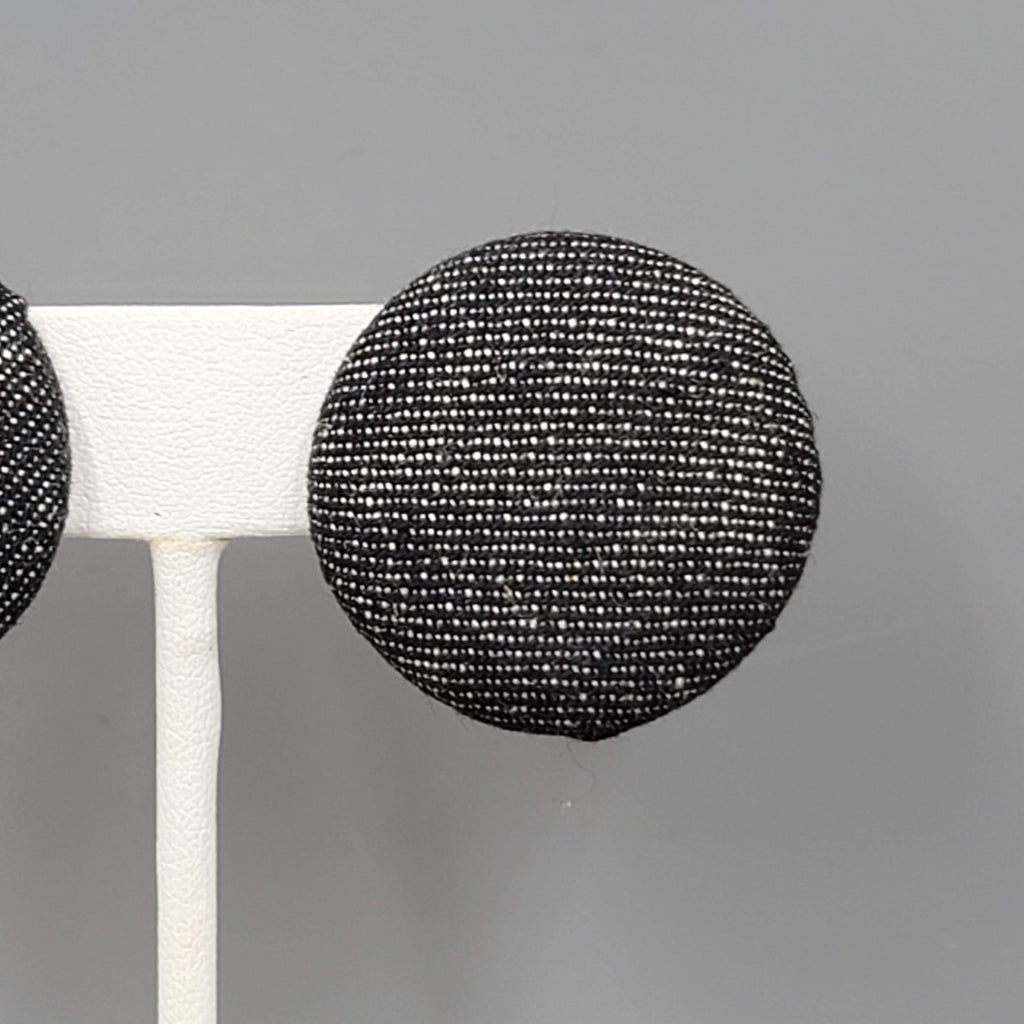 Vintage Black Denim Clip on Earrings Round Drop 1 1/8"