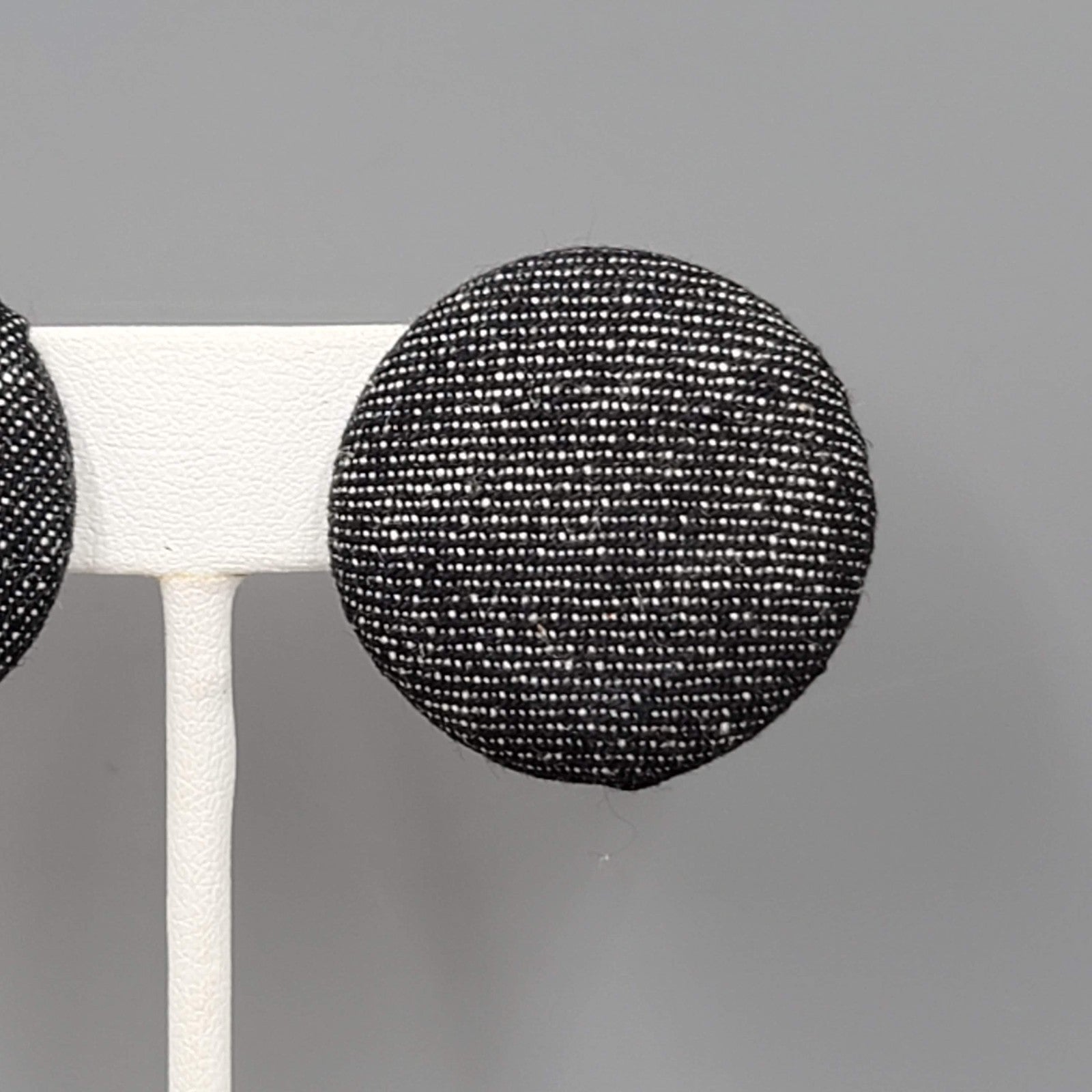 Vintage Black Denim Clip on Earrings Round Drop 1 1/8"