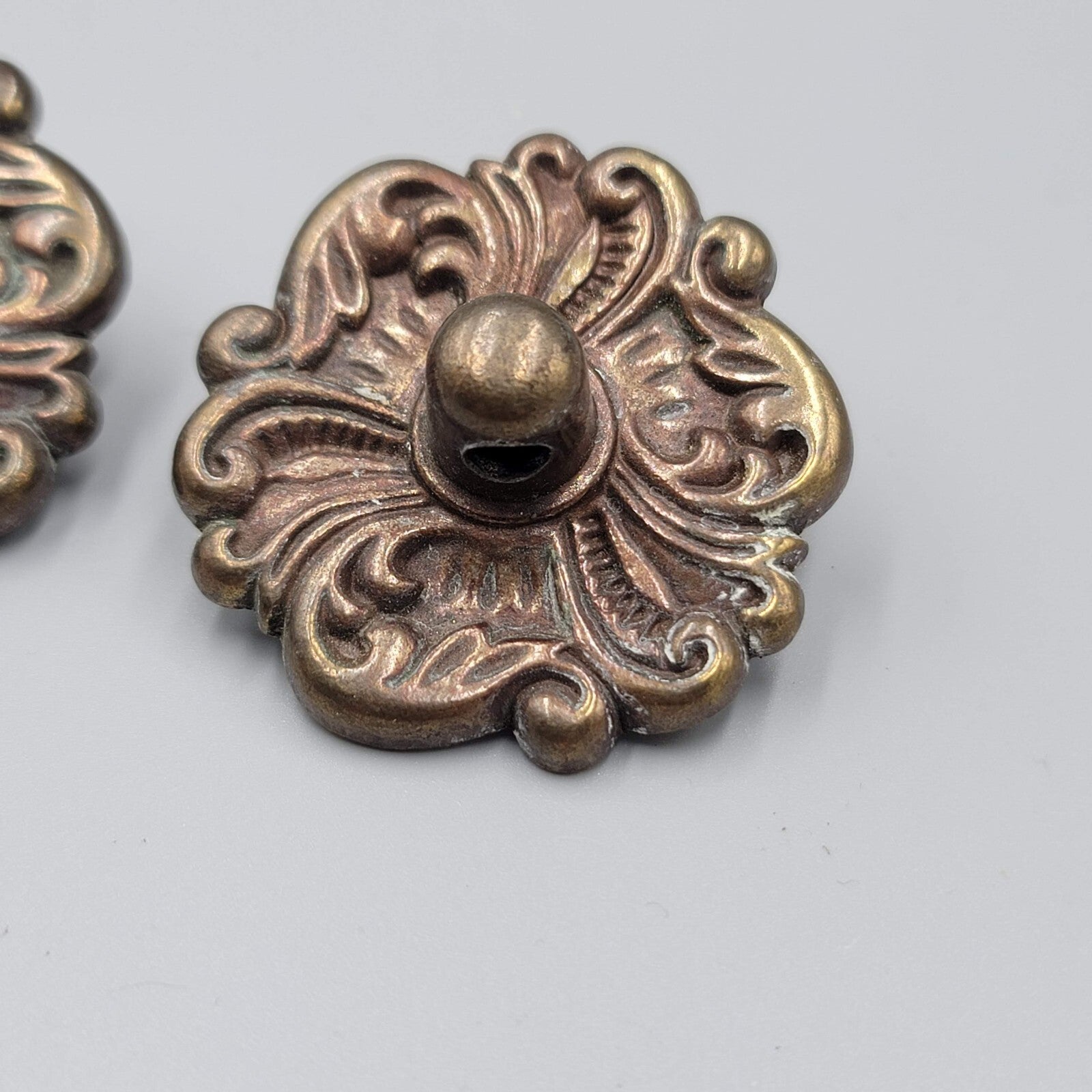 Vintage Brass Face Plates Ornate Bail Pull Handle Replacement Set of 2 - 1 5/8"