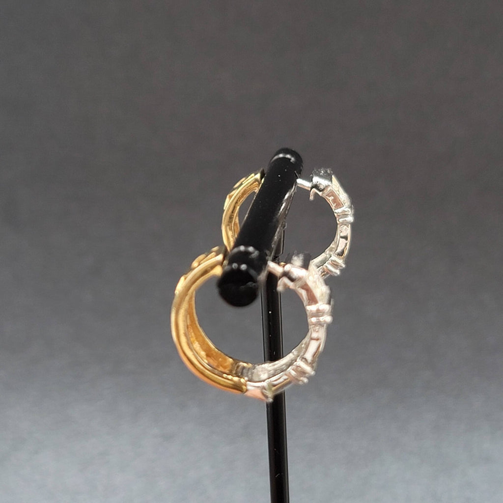 Reversible Pierced Earrings Gold Plated Silver Plated Rhinestone Hoops 5/8"