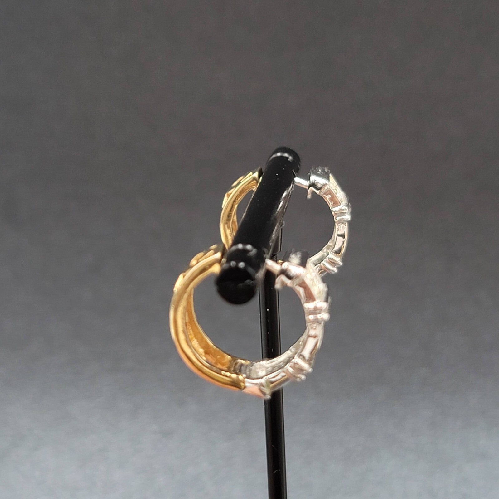 Reversible Pierced Earrings Gold Plated Silver Plated Rhinestone Hoops 5/8"