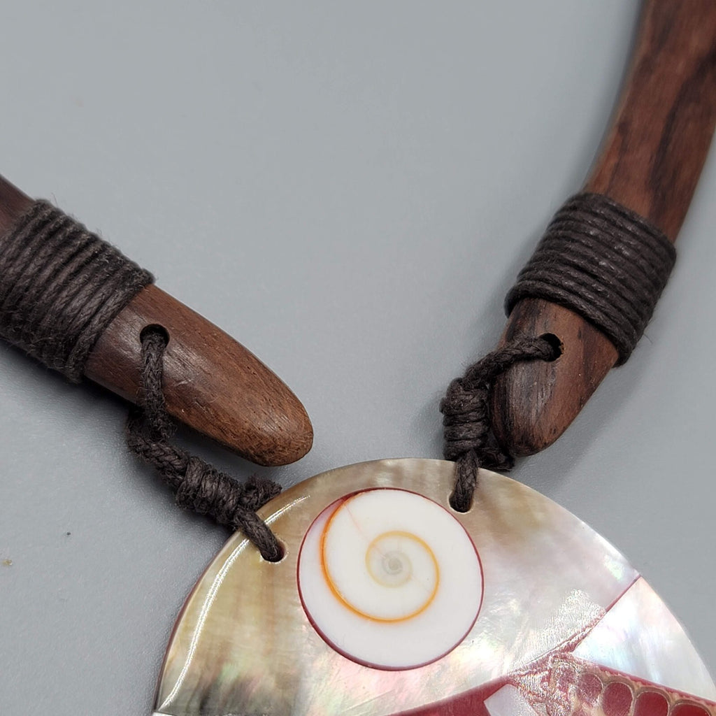 Bohemian Boho Shell Wood Necklace Unique Ethnic Tribal Adjustable Cord