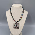 Chicos Necklace Multi color Rhinestones Black Seed Bead 16"