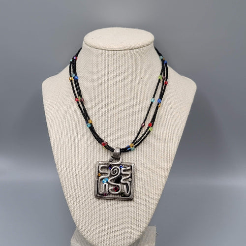 Chicos Necklace Multi color Rhinestones Black Seed Bead 16"