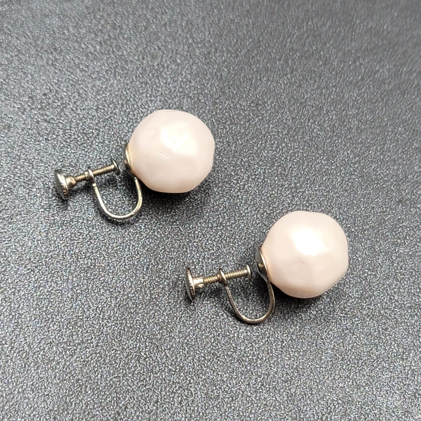 Vintage Clip on Earrings Silver tone Large White Molded Studs Screw Back 5/8"