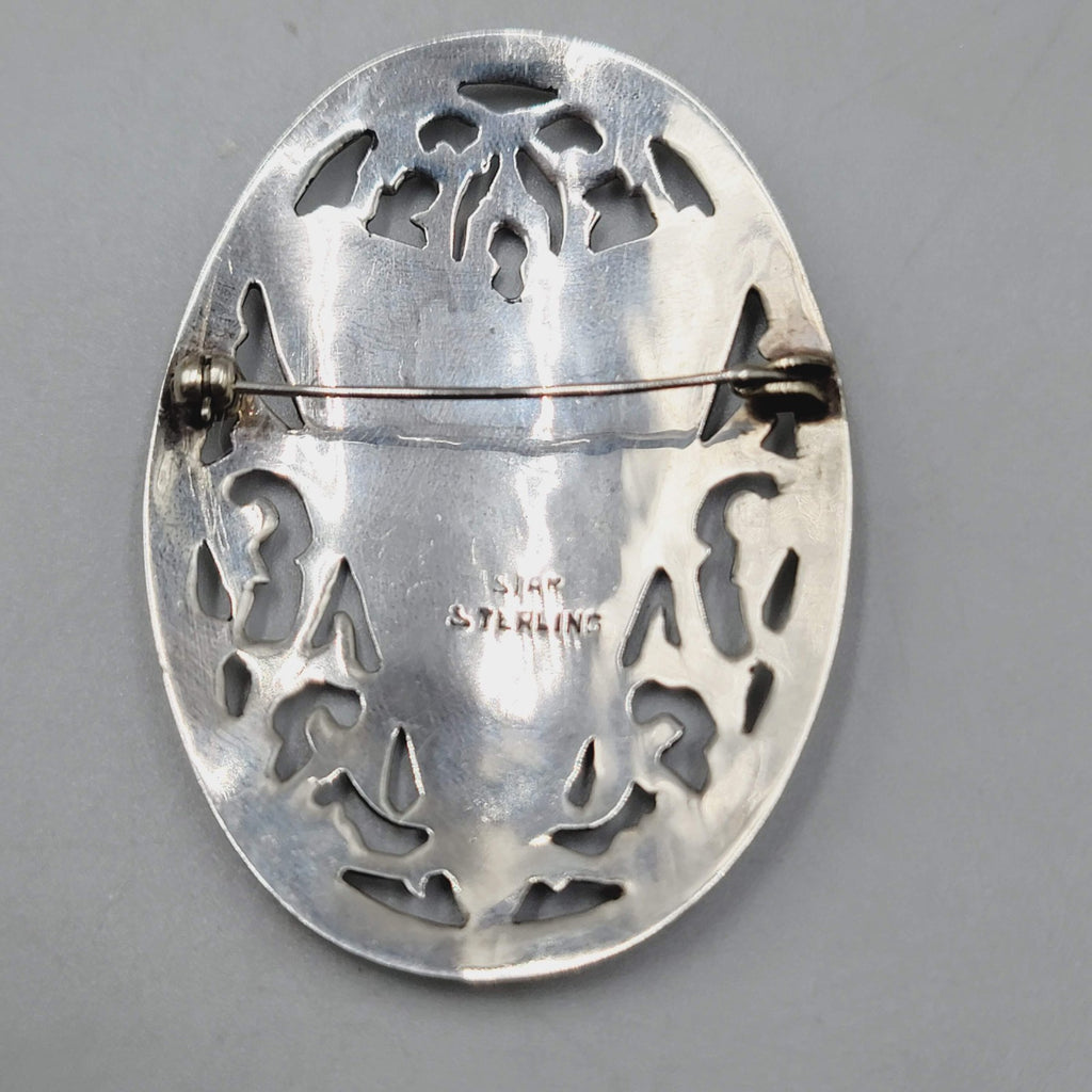 Vintage Siam Sterling Silver Nielloware Brooch Oval 2 1/4" x 1 5/8"