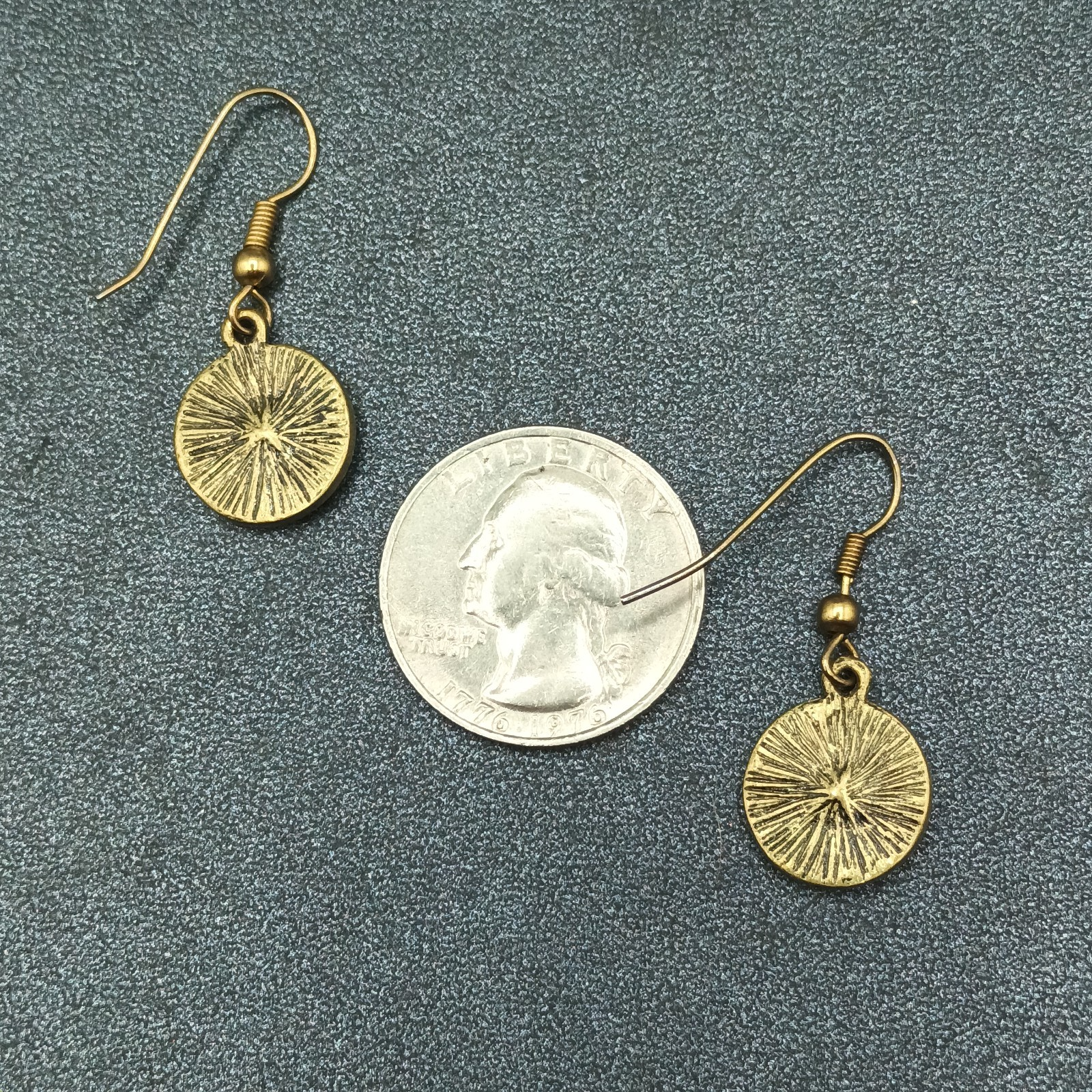 Pierced Earrings Textured Bronze tone Crystal Rhinestone Round Dangle Small 1/2"