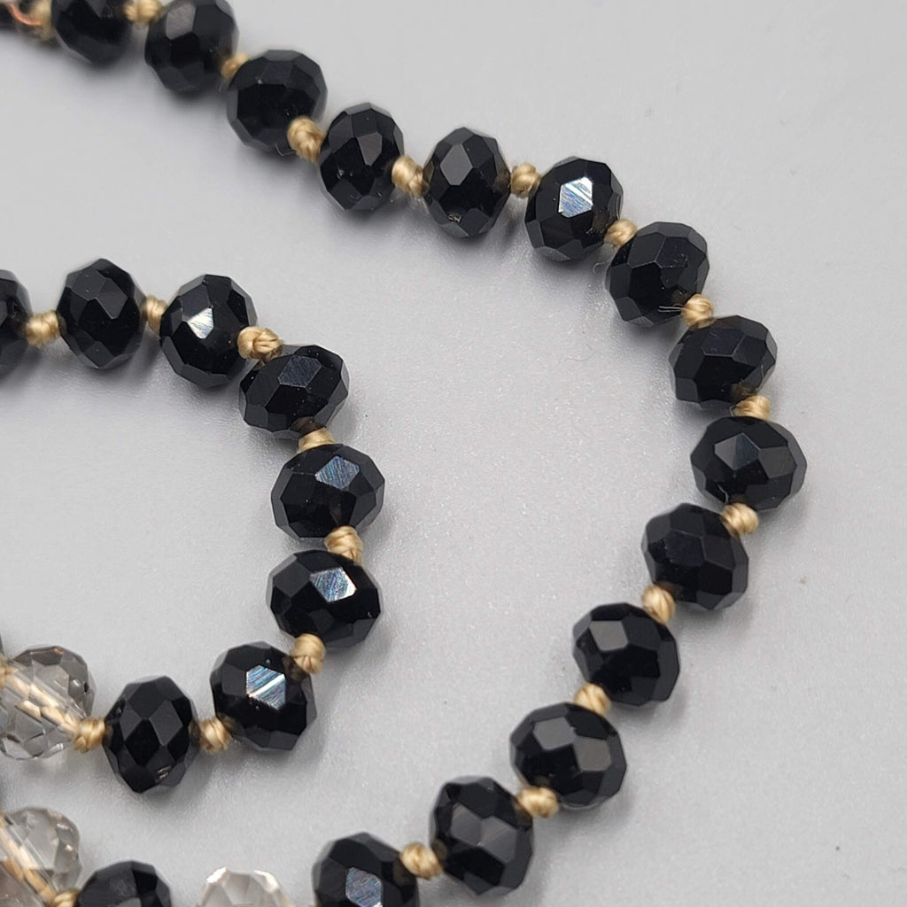 Hand Knotted Facet Cut Black Crystal Bead Necklace 30 in