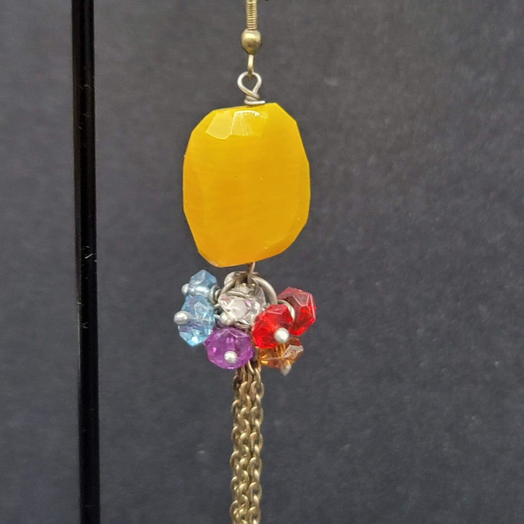 Pierced Earrings Multicolor Quartz Bead Statement Dangle Chains 3.75"