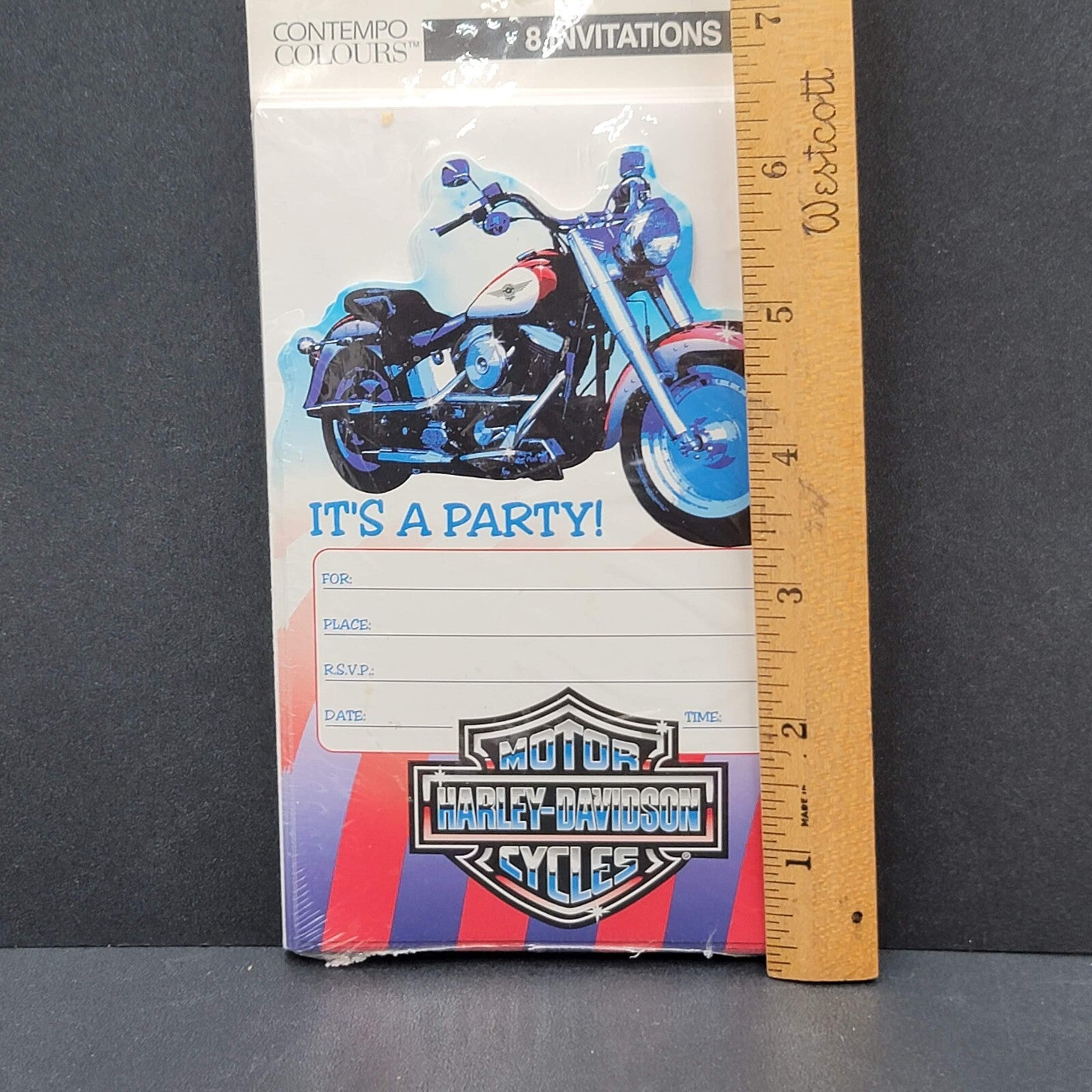 Vintage Contempo Colours Invitations Harley Davidson Party Cards Envelopes NOS
