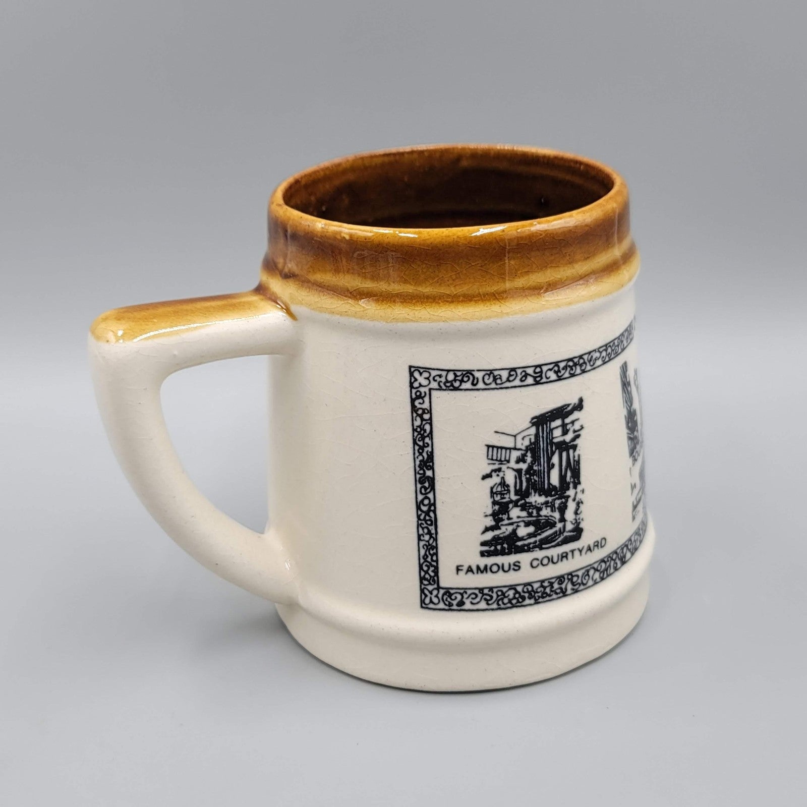Vintage New Orleans CoffeeMug Brown Glaze Souvenir Landmarks Bourbon Street Jazz