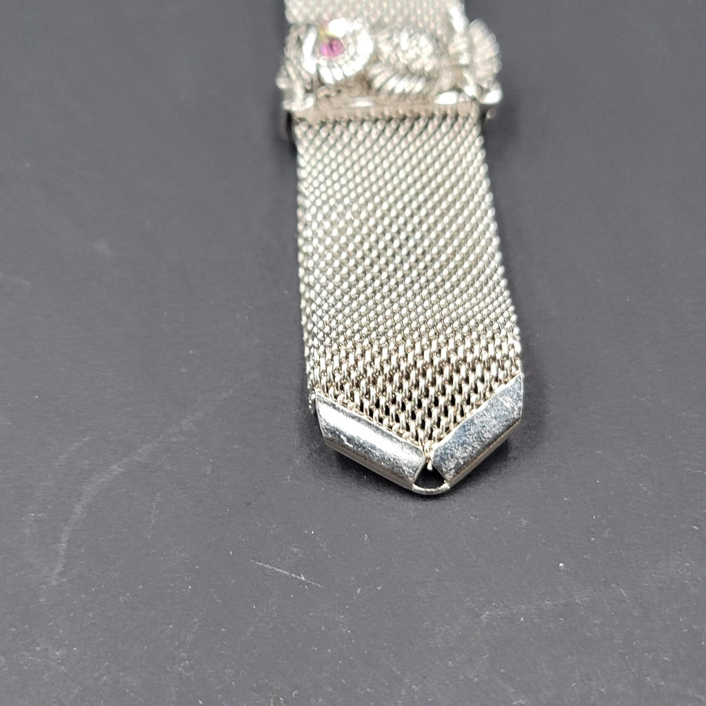 Vintage Sarah Coventry NOCTURNE Silvertone Mesh Owl Bracelet 1972