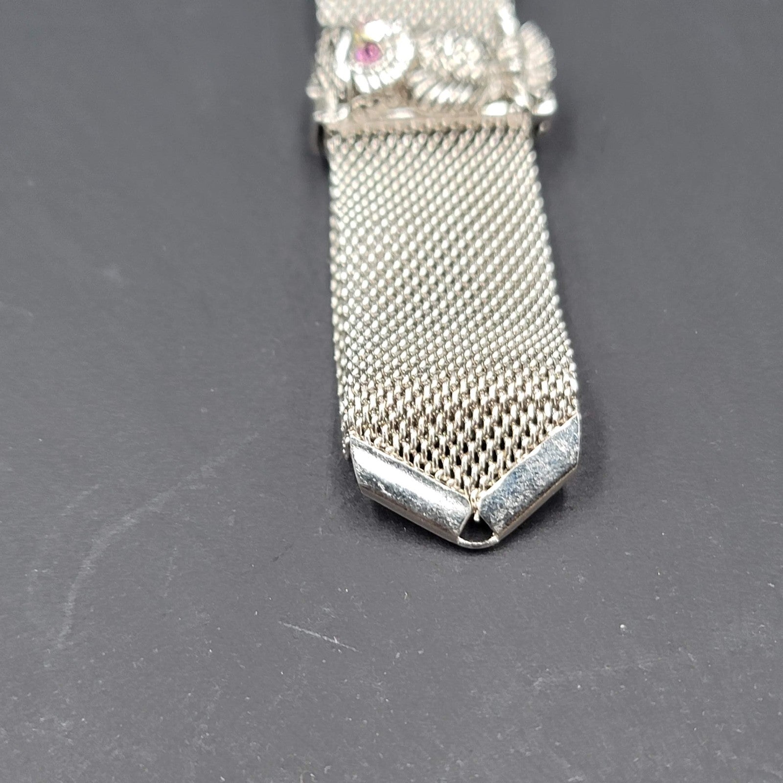 Vintage Sarah Coventry NOCTURNE Silvertone Mesh Owl Bracelet 1972