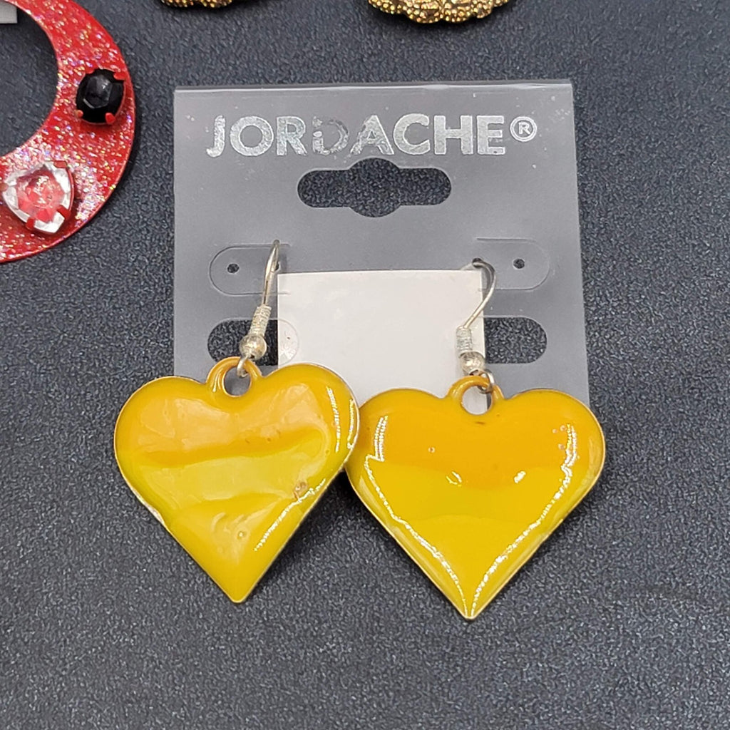Vintage Lot of 9 NOS Pierced Earrings Enamel Heart Hoops Flower Gold tone