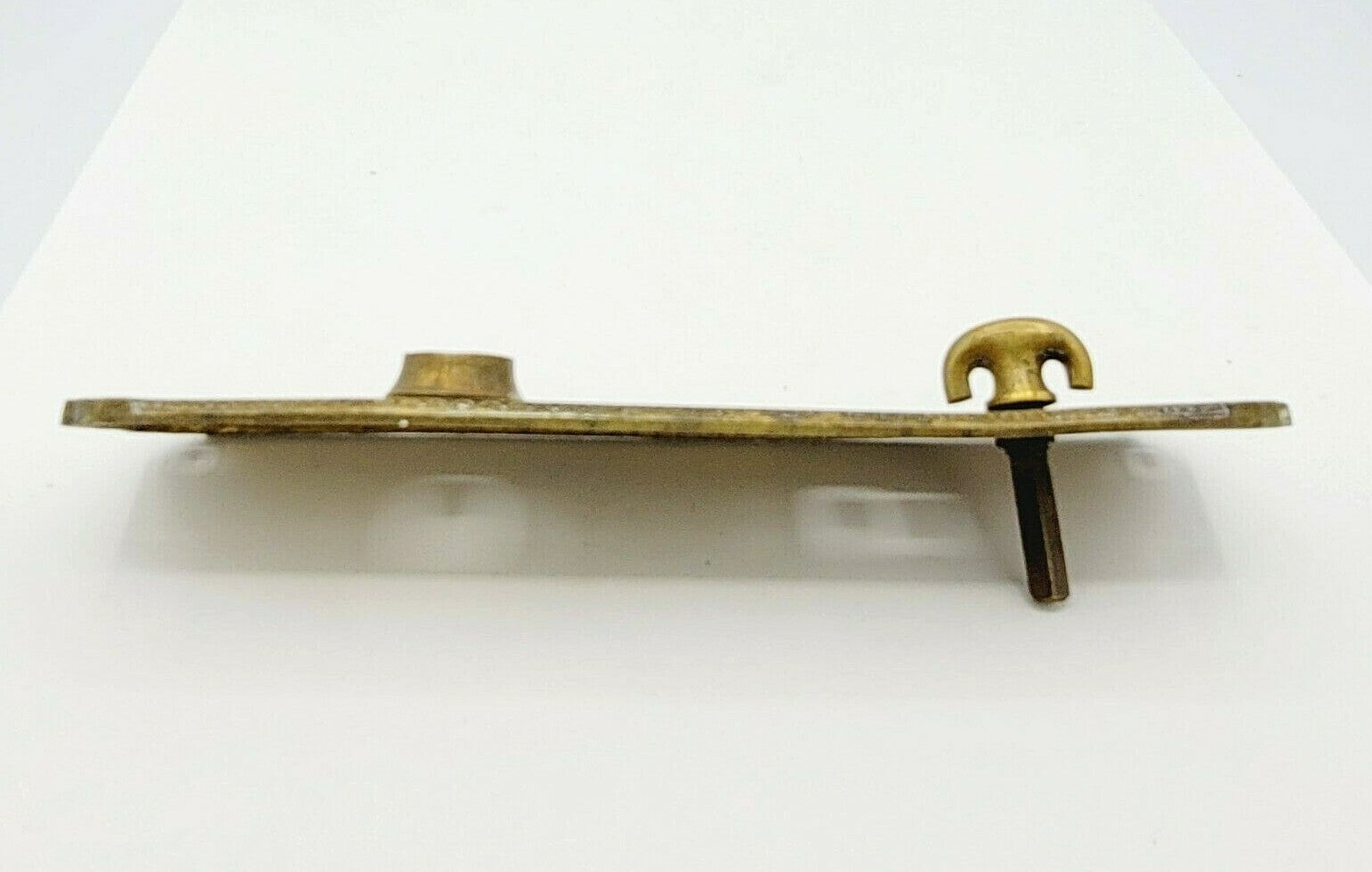 Antique MEDFORD Brass Doorknob Back Plate Thumb Lock 8" x 2 1/4"