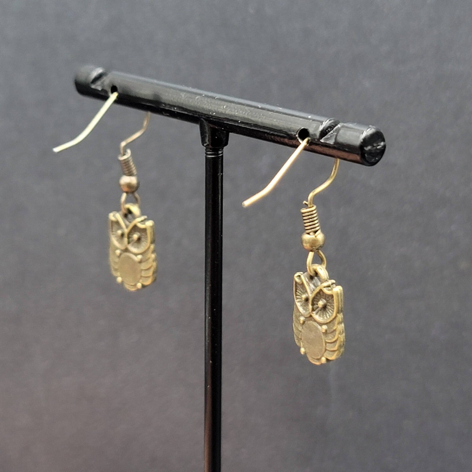 New OWL Pierced Earrings Bronze tone Dainty Dangle 1/2"