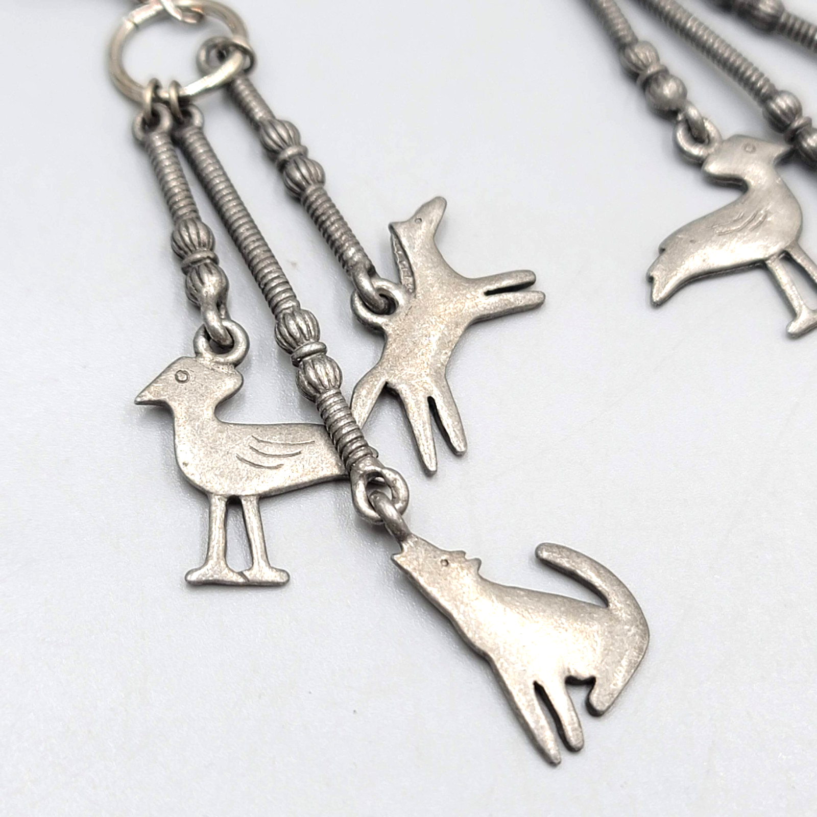 Vintage Southwest Theme Pierced Earrings Horse Coyote Gray Pewter Dangle 3"