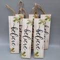 Wood Believe Christmas Tree Ornament Holly Whitewash Lot of 6   6" x 1 1/2"