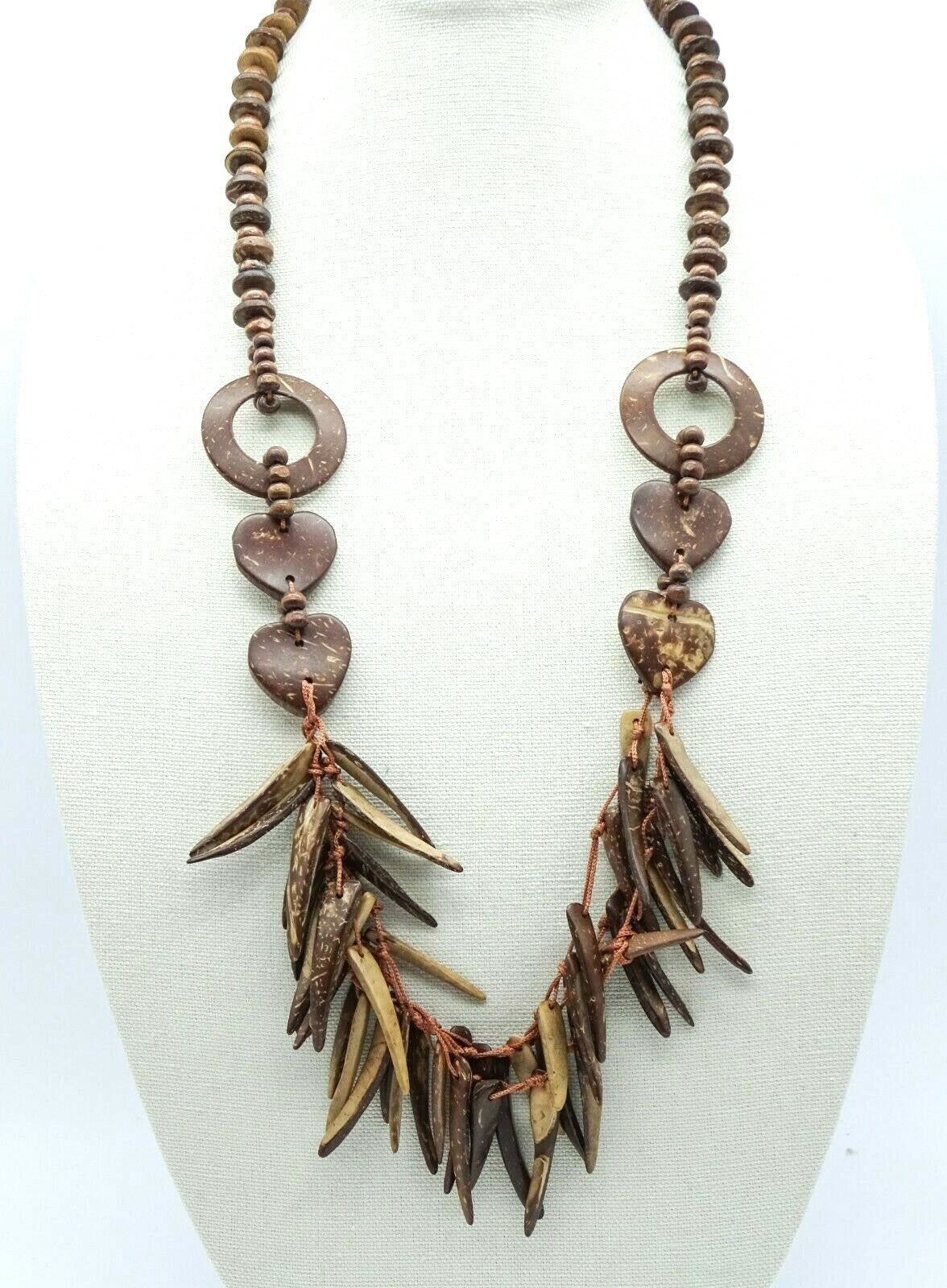 Coconut Shell Necklace Statement Beaded 32" 
