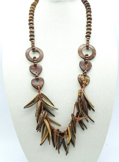 Coconut Shell Necklace Statement Beaded 32" 