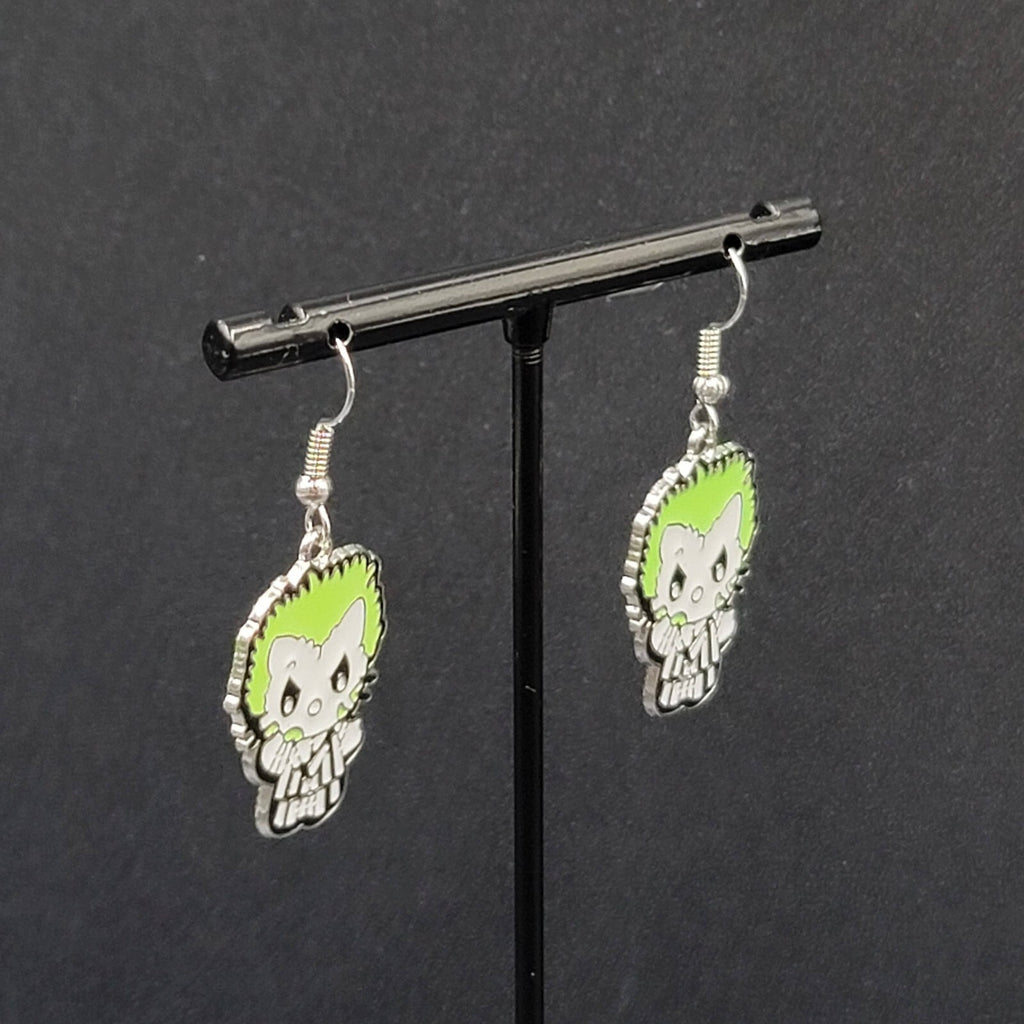 Beetlejuice Pierced Earrings Enamel Silver tone Horror Movie Dangle 1.25" FS