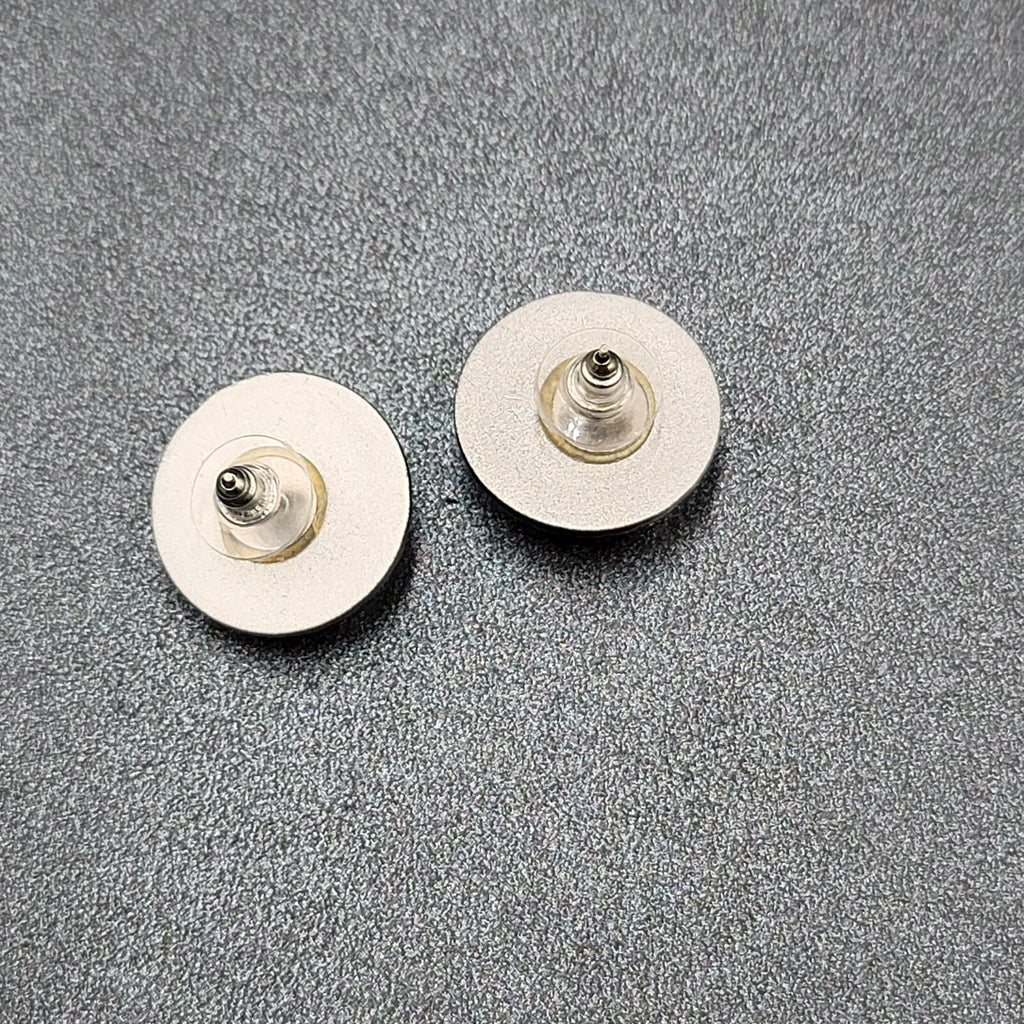 Vintage Pierced Earrings Silver tone Black Acrylic Cabochon Round Studs 1"