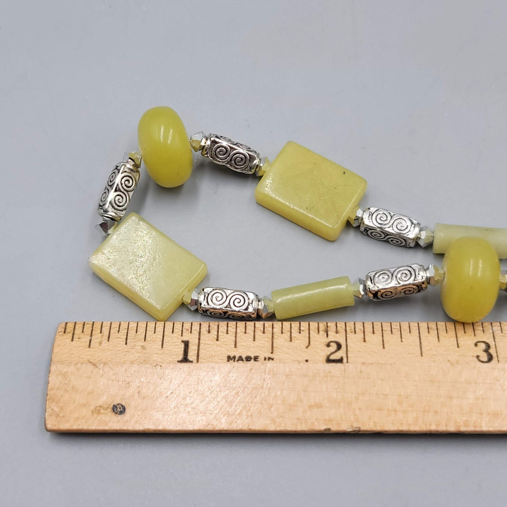 Artisan Light Green Stone Bead Boho Necklace Silver tone 18"