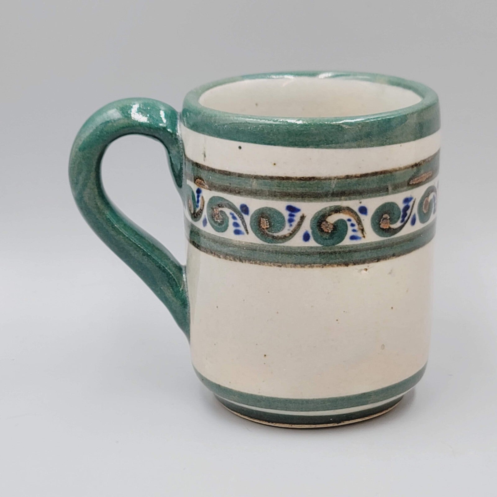 Mexico Xochiquetzal Pottery Coffee Mug Signed by Artist  Green Blue