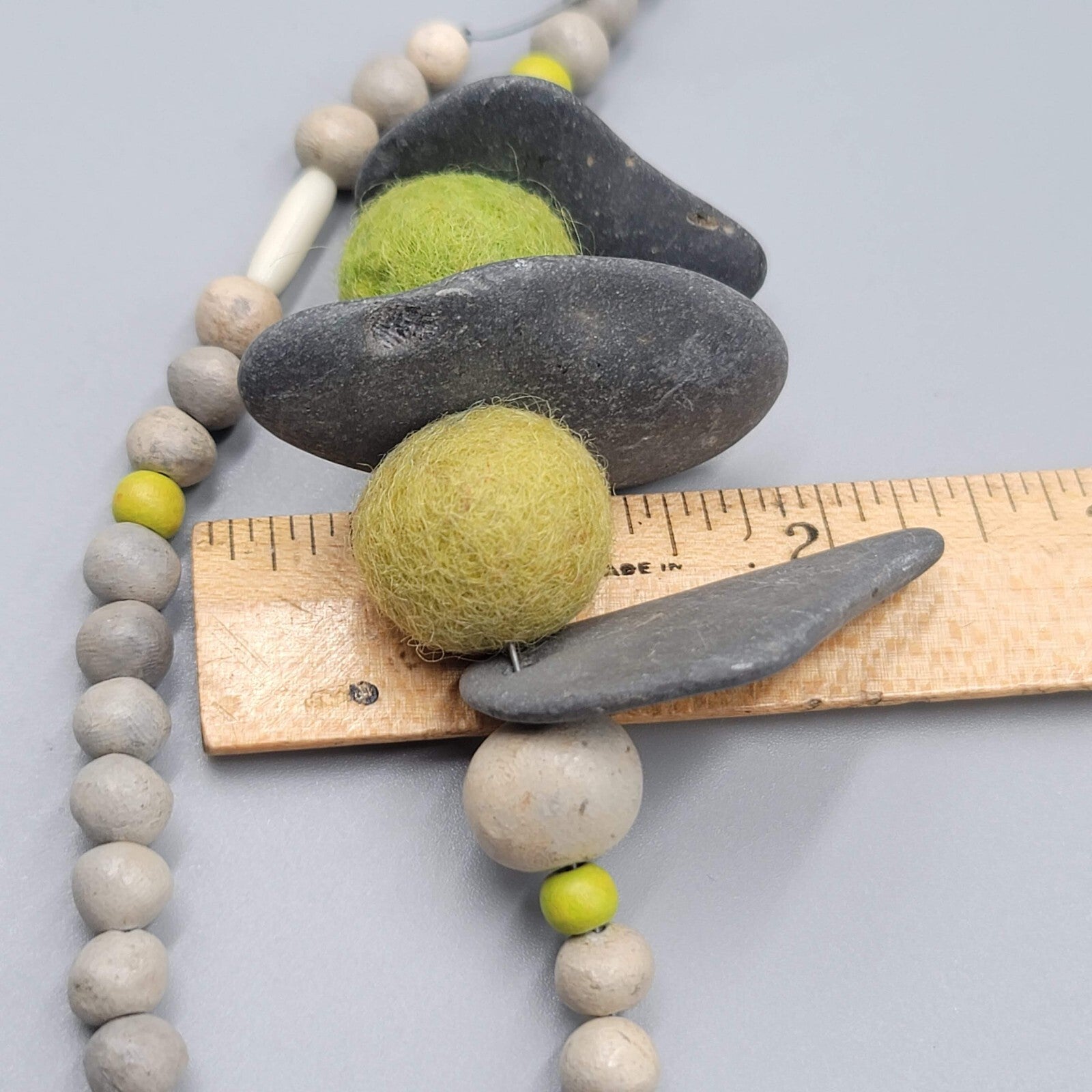 Cayuga Lake Lucky Stones Necklace Artisan Gray Green Beads 26"