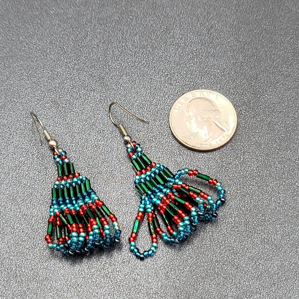 Vintage Pierced Earrings Silver tone Blues Purple Seed bead Dangle 1.5"
