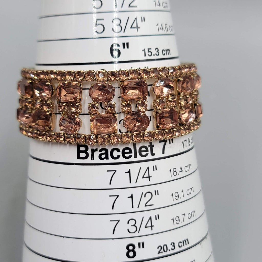 Brown Rhinestone Elastic Bracelet Gold tone Retro Look 7 in