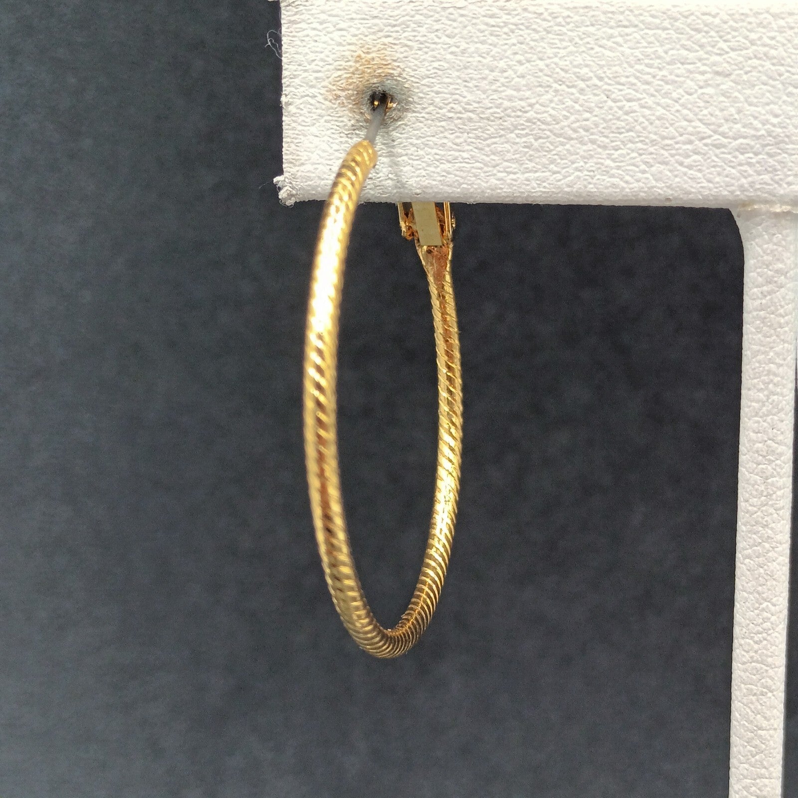 Pierced Earrings Textured Gold tone Snap Hoop 1 3/8"