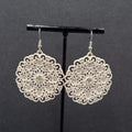 Pierced Earrings White Enamel Rhinestone Medallion Open Work 1.75"