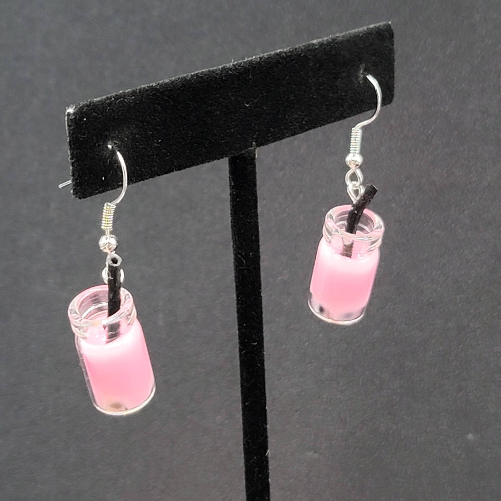 Pierced Earrings Pink Boba Tea Drink with Straw Novelty Dangle 1"